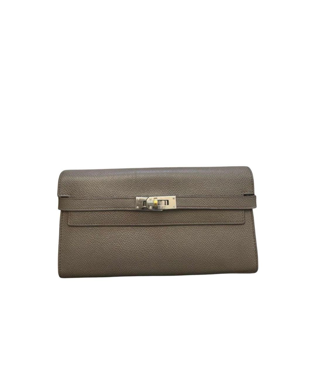 HERMES Хаки кожаный кошелек, фото 1