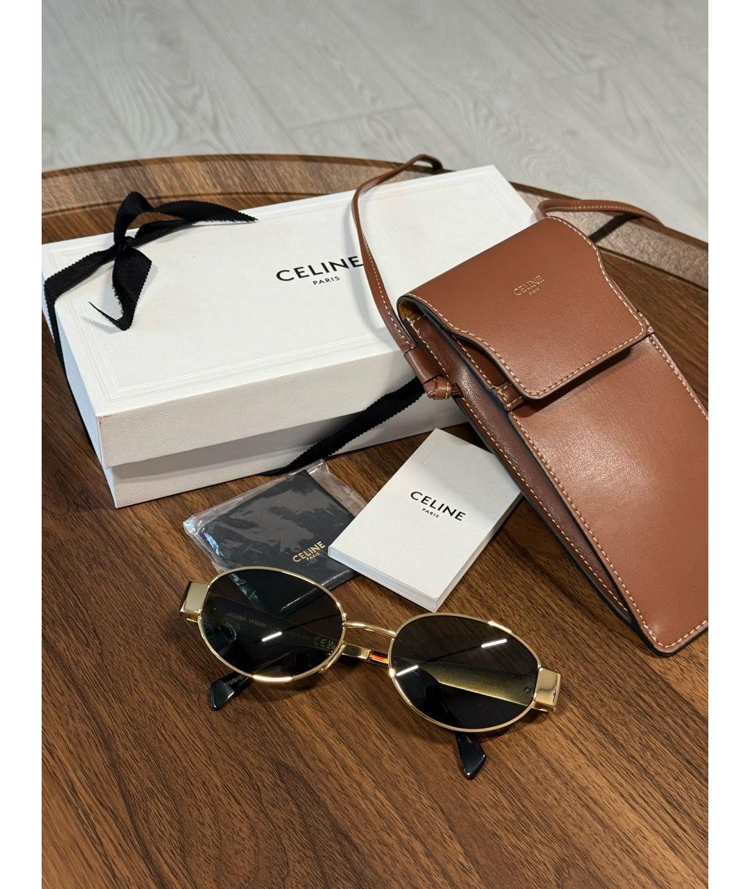 CELINE Золотые металлические солнцезащитные очки, фото 3