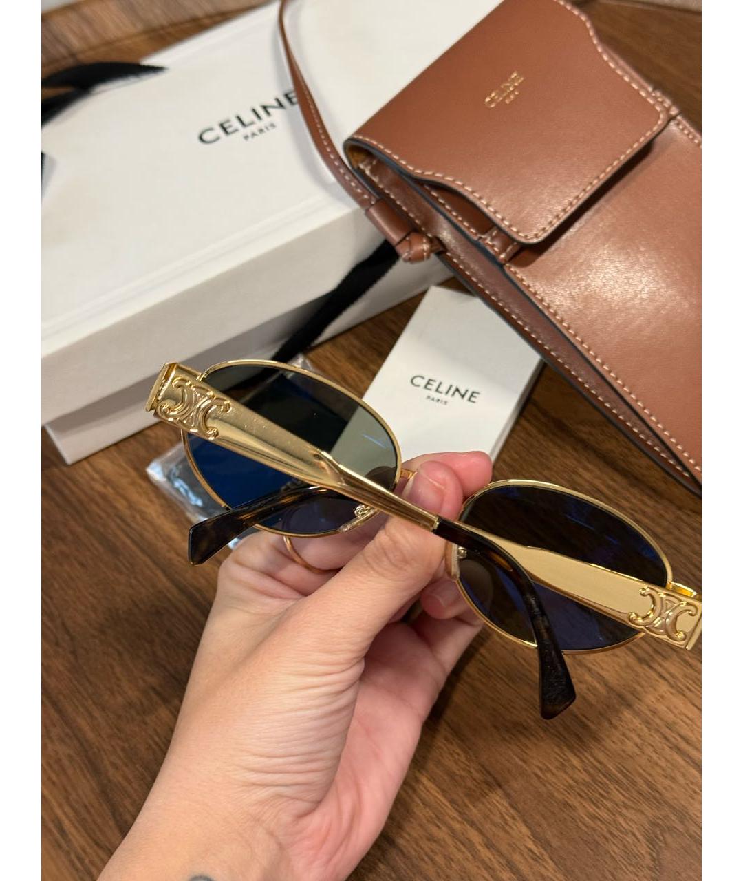 CELINE Золотые металлические солнцезащитные очки, фото 4