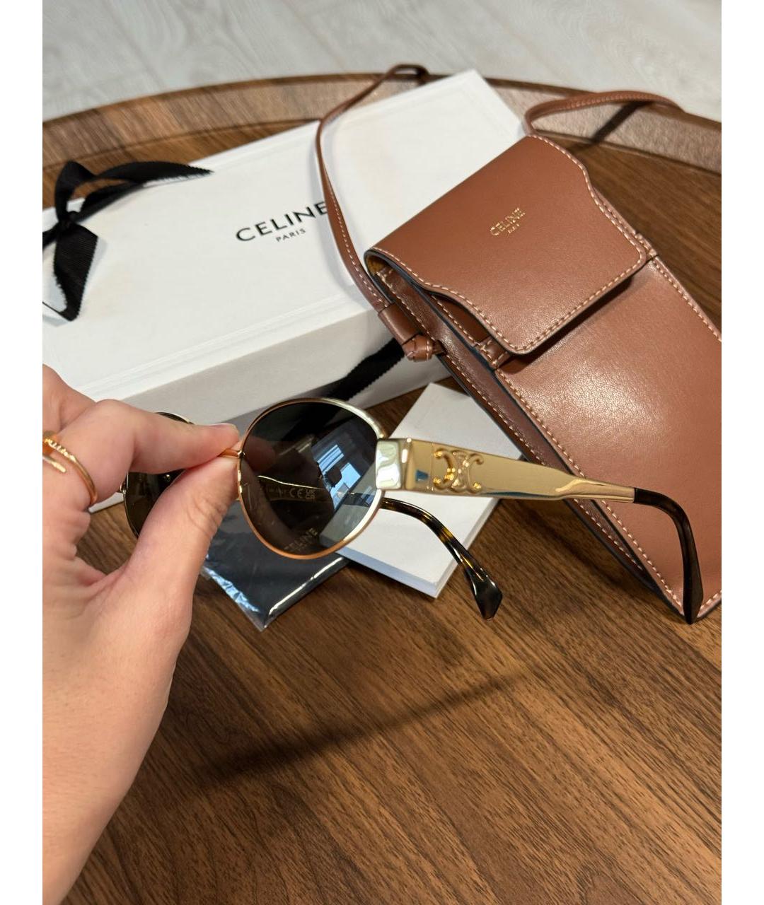 CELINE Золотые металлические солнцезащитные очки, фото 2