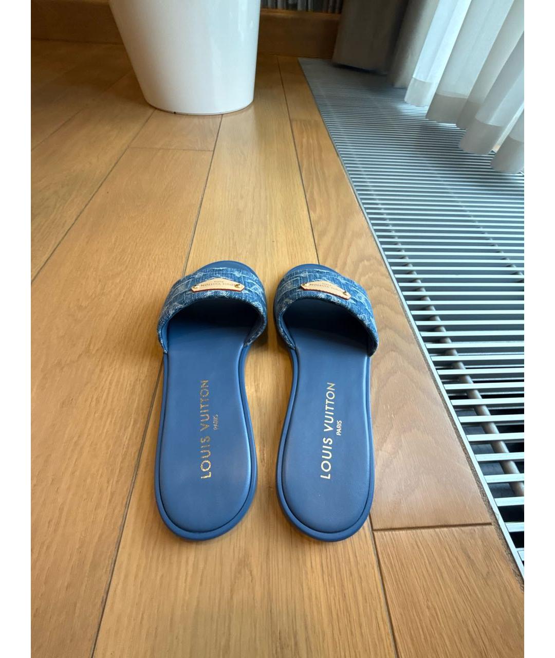 LOUIS VUITTON Синие кожаные шлепанцы, фото 3