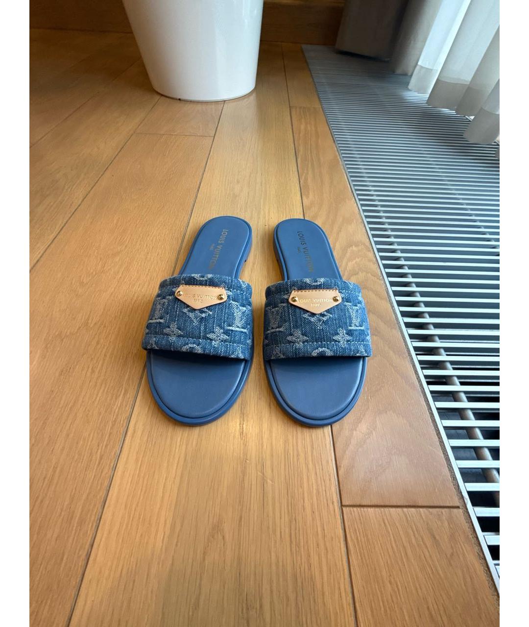 LOUIS VUITTON Синие кожаные шлепанцы, фото 2