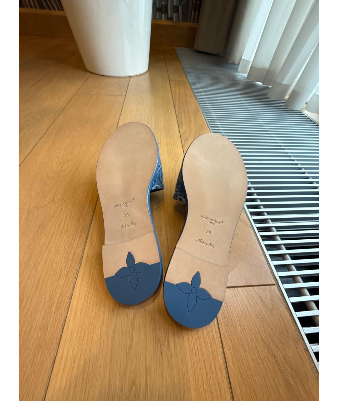 LOUIS VUITTON Синие кожаные шлепанцы, фото 5