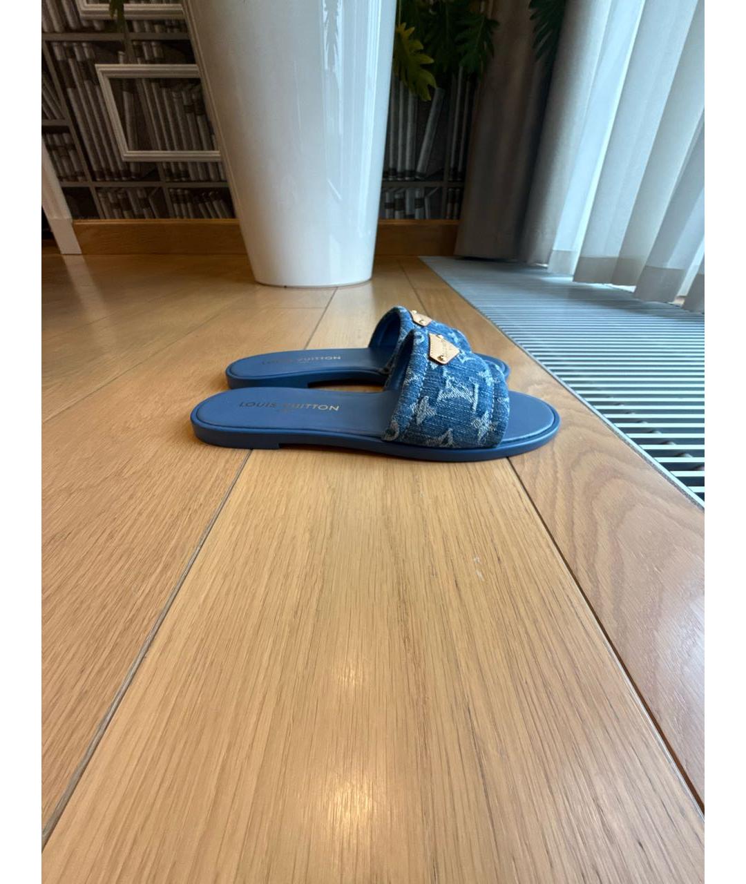 LOUIS VUITTON Синие кожаные шлепанцы, фото 6