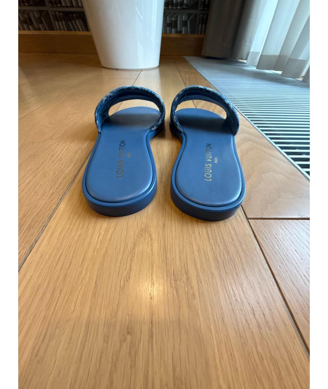 LOUIS VUITTON Синие кожаные шлепанцы, фото 4