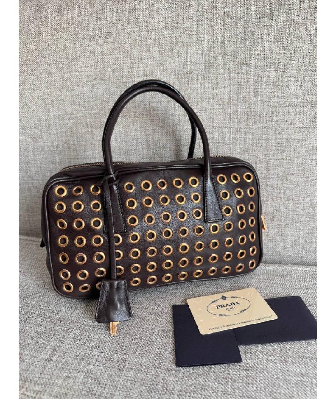 PRADA Коричневая кожаная сумка с короткими ручками, фото 2