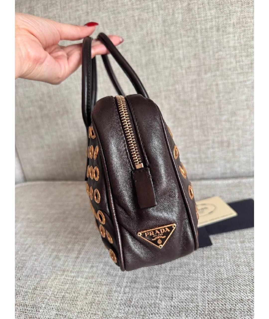 PRADA Коричневая кожаная сумка с короткими ручками, фото 5