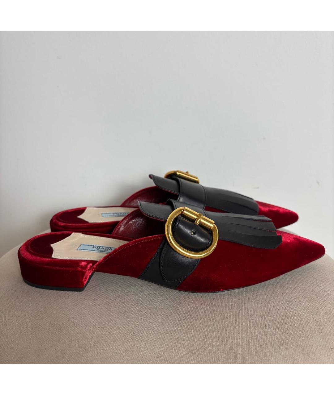 PRADA Красные бархатные мюли, фото 9