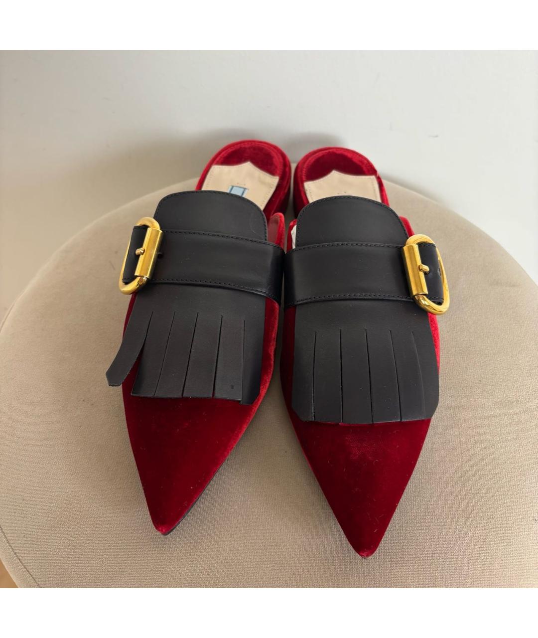 PRADA Красные бархатные мюли, фото 6