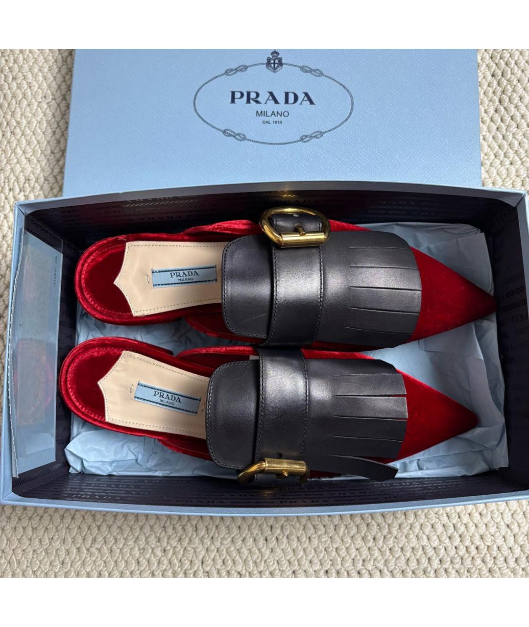 PRADA Красные бархатные мюли, фото 2