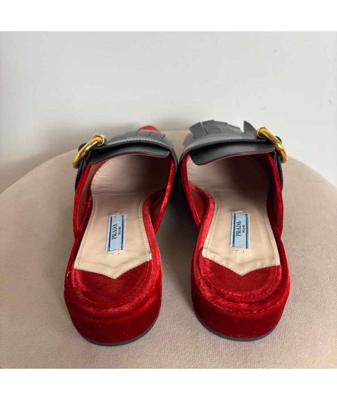 PRADA Красные бархатные мюли, фото 7