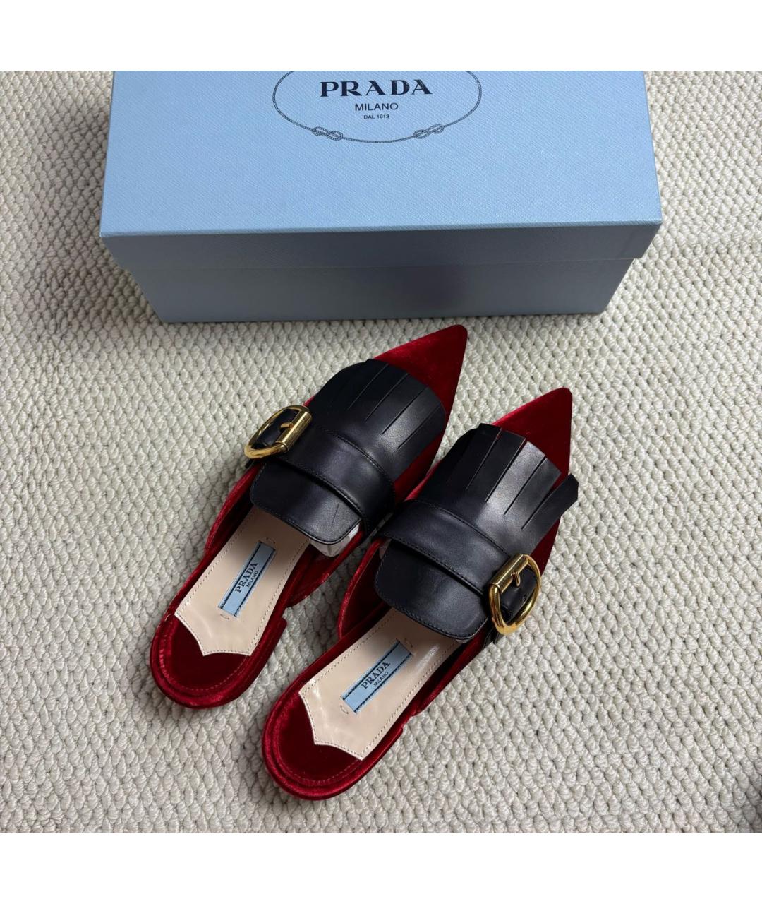 PRADA Красные бархатные мюли, фото 3