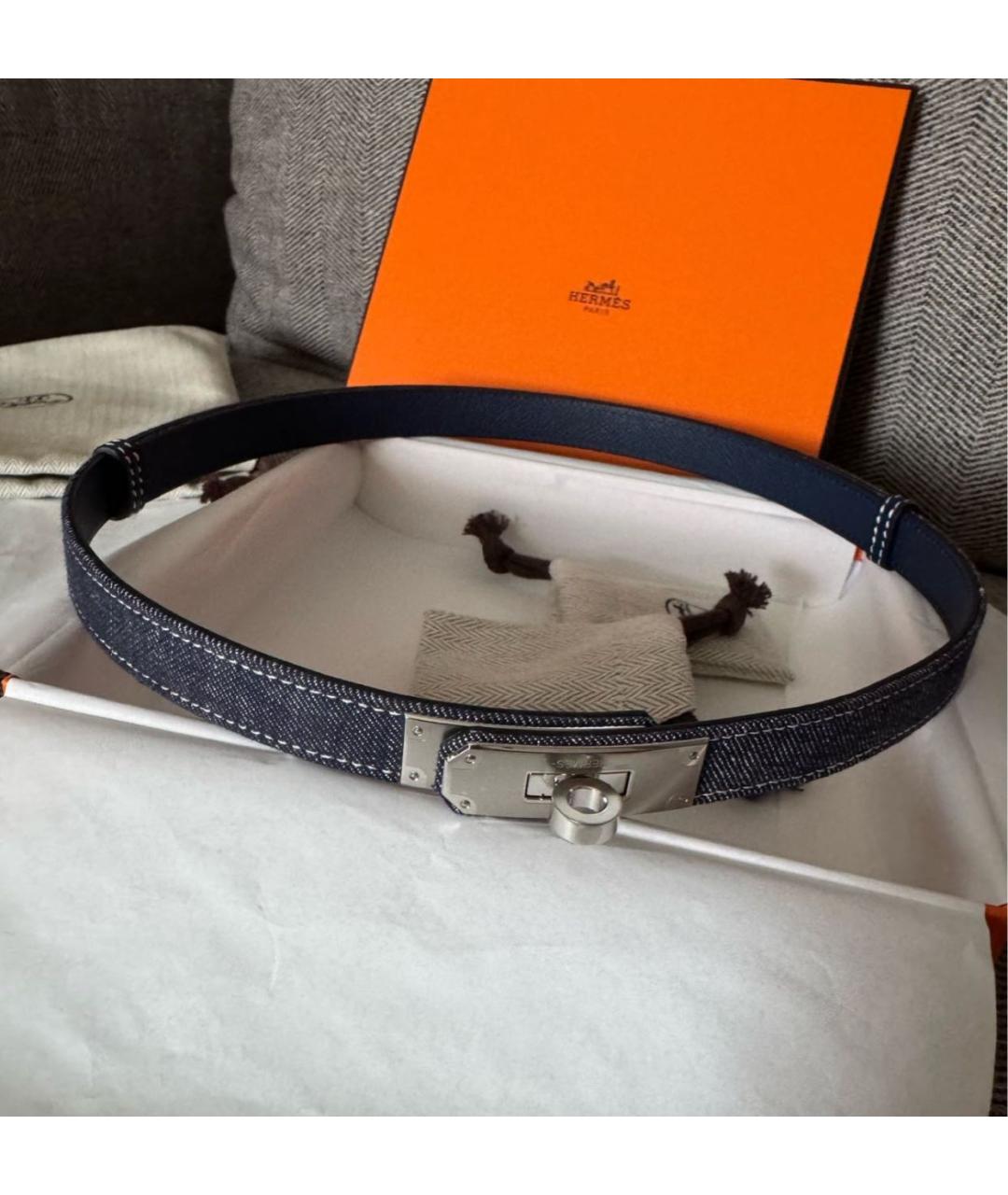 HERMES Темно-синий кожаный ремень, фото 4