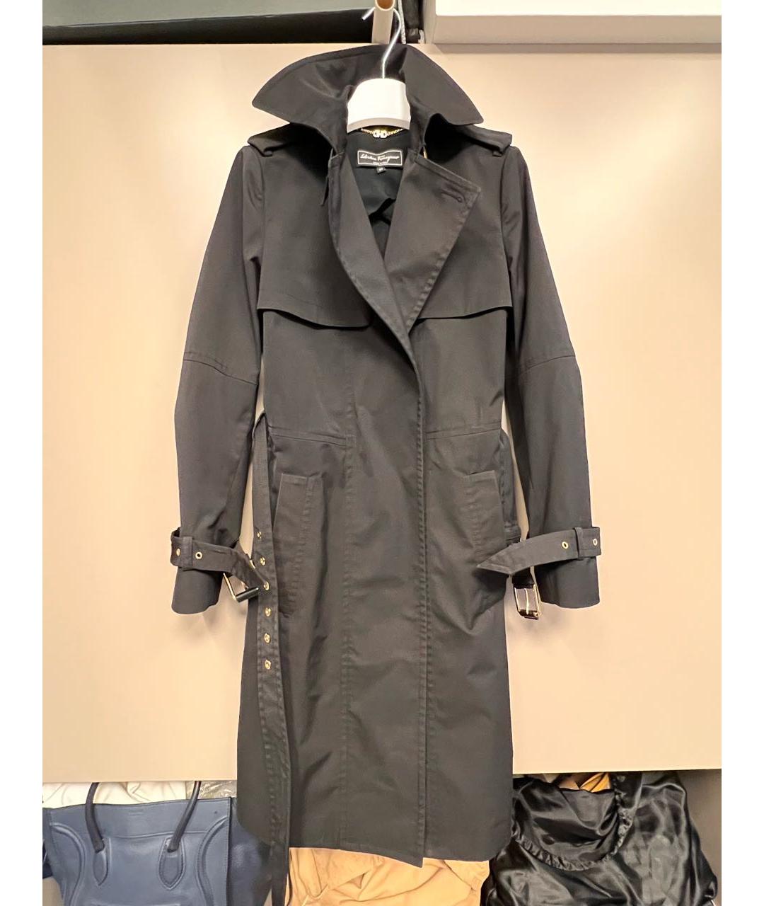 FERRAGAMO Черный хлопковый тренч/плащ, фото 7