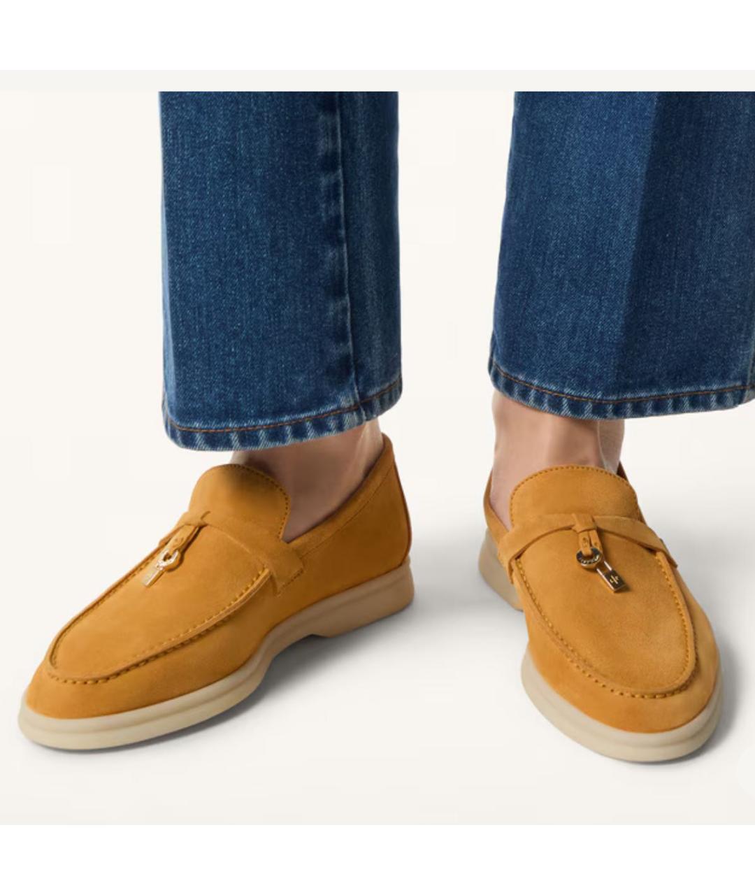 LORO PIANA Горчичные замшевые лоферы, фото 3