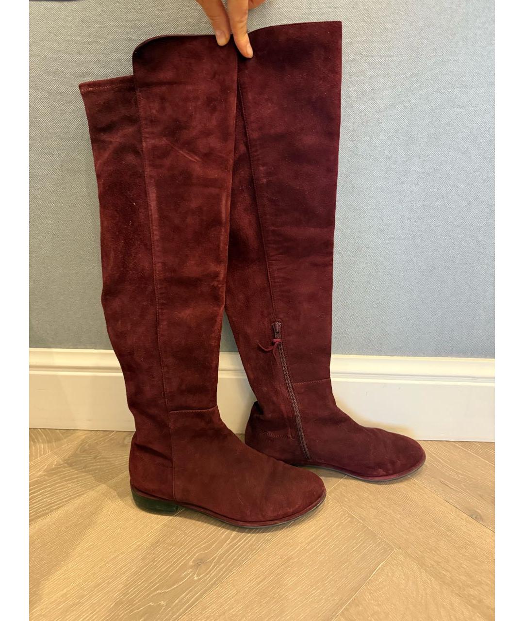 STUART WEITZMAN Бордовые замшевые ботфорты, фото 7