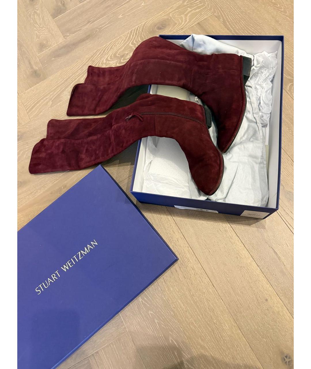 STUART WEITZMAN Бордовые замшевые ботфорты, фото 6