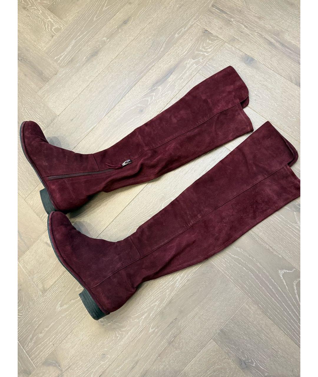 STUART WEITZMAN Бордовые замшевые ботфорты, фото 5