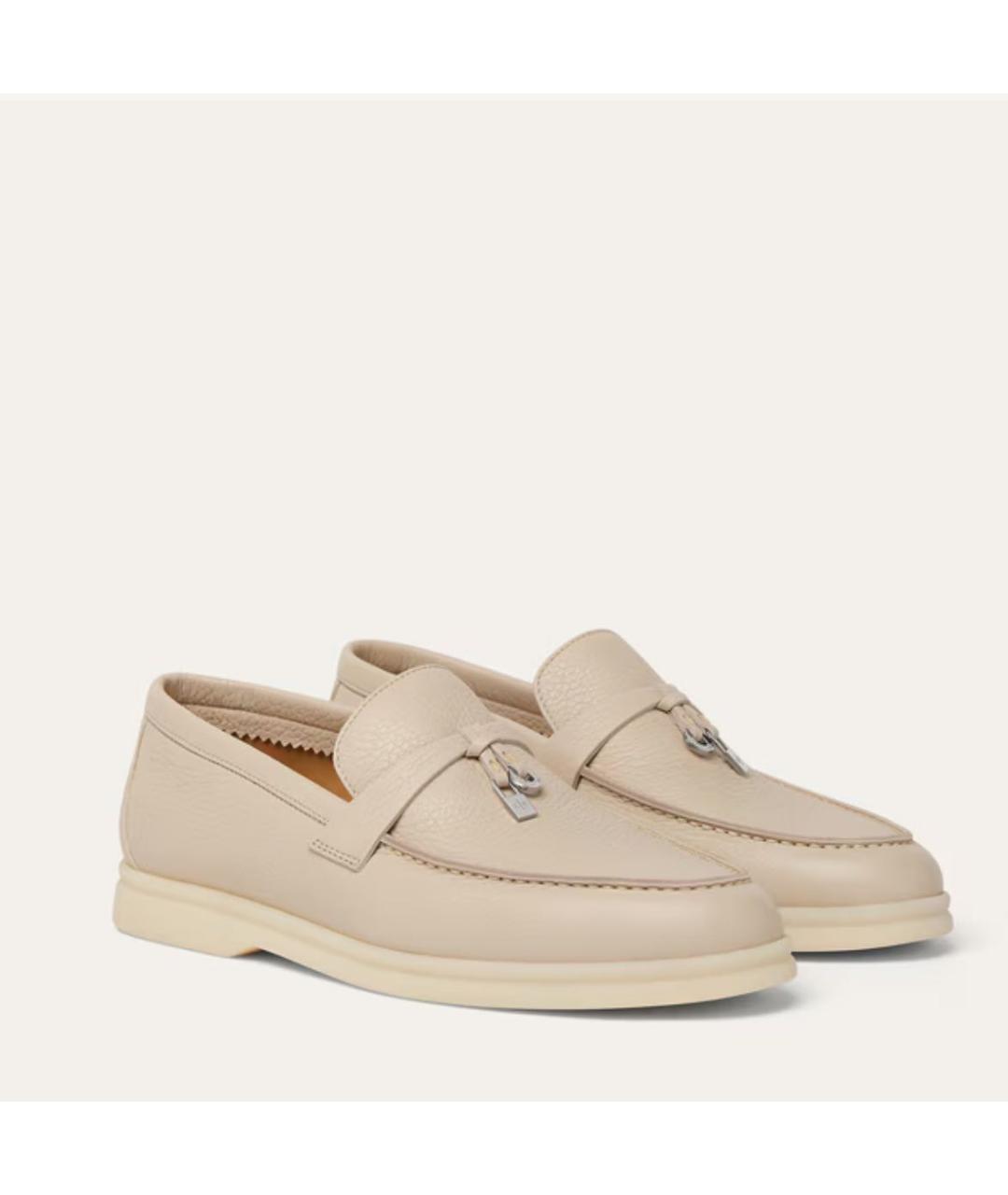 LORO PIANA Бежевые кожаные лоферы, фото 3