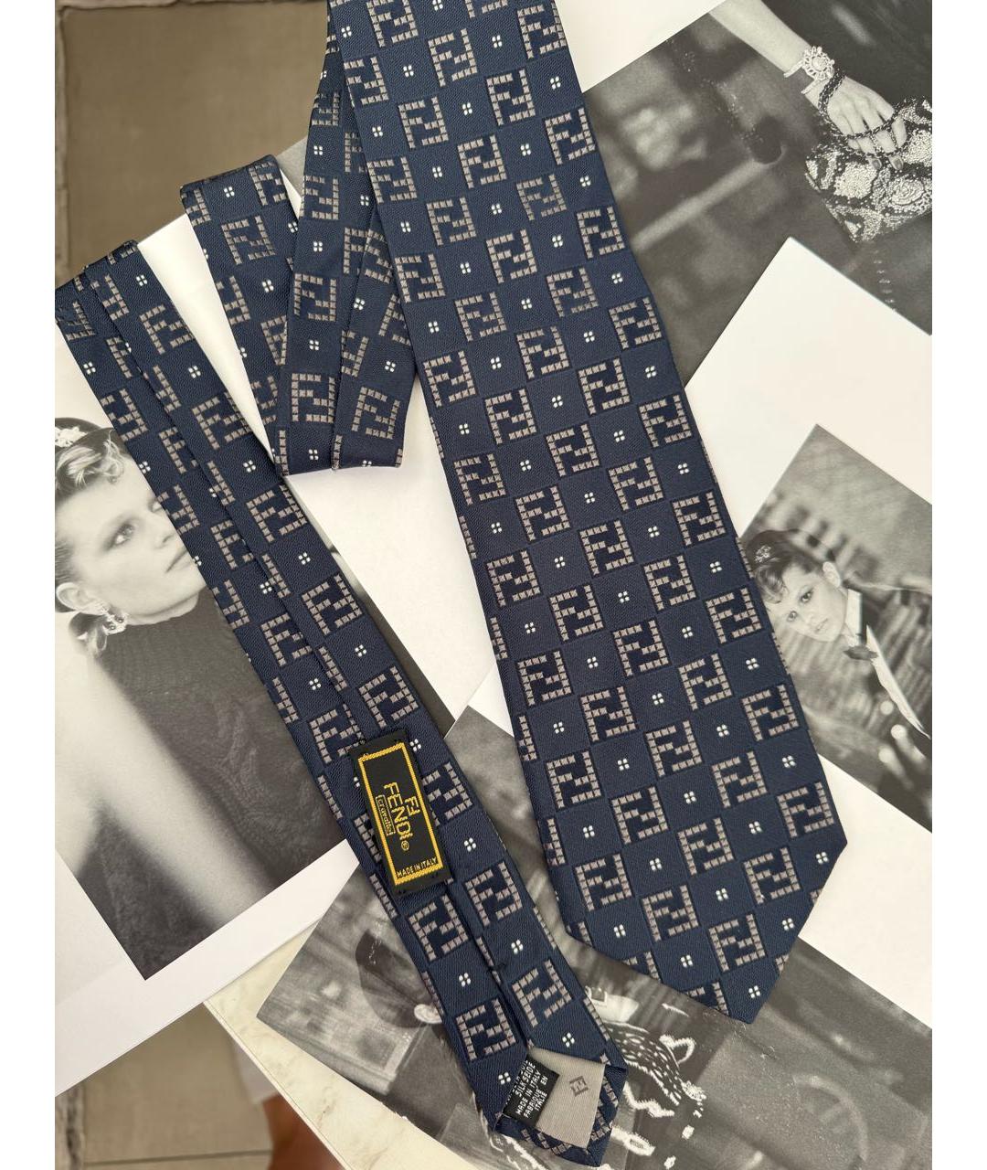 FENDI Темно-синий шелковый галстук, фото 6