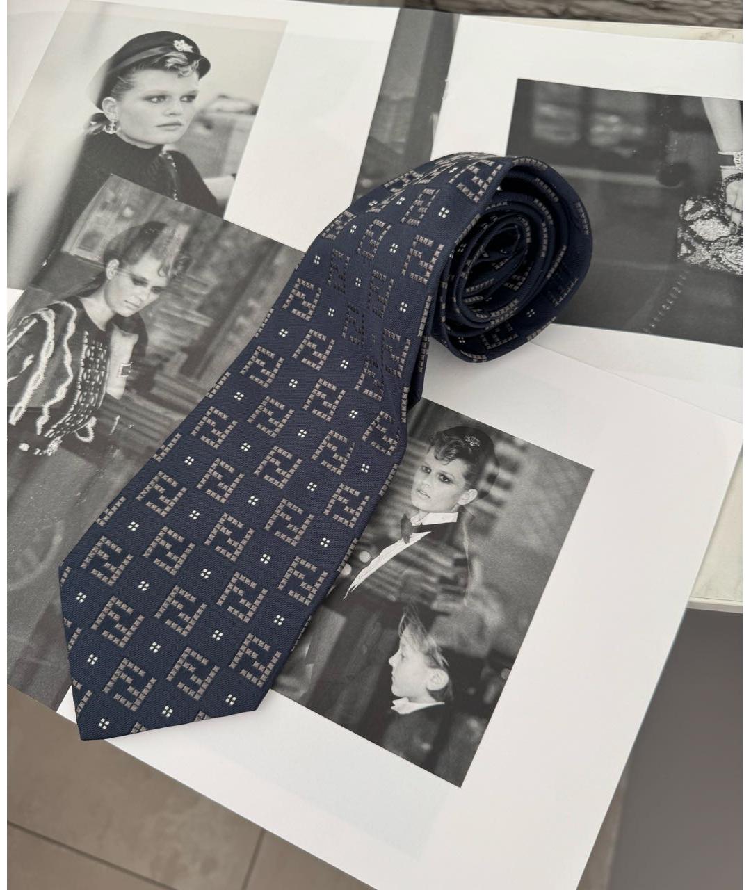 FENDI Темно-синий шелковый галстук, фото 5