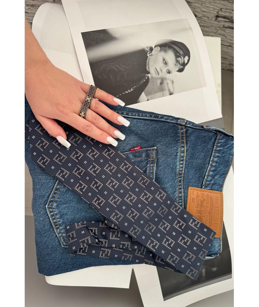 FENDI Темно-синий шелковый галстук, фото 7