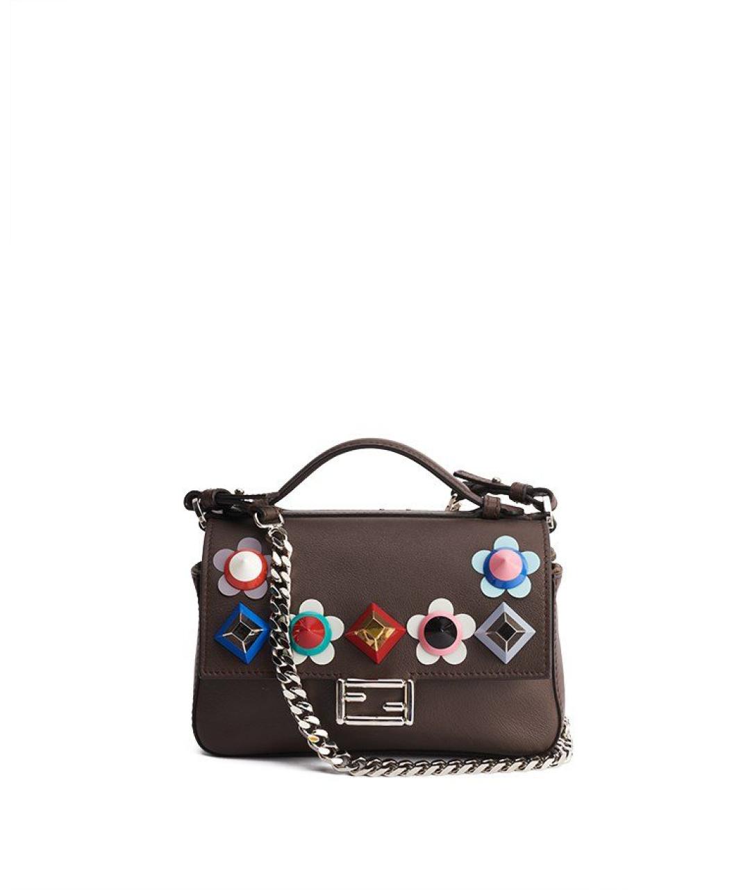 FENDI Коричневая кожаная сумка через плечо, фото 1