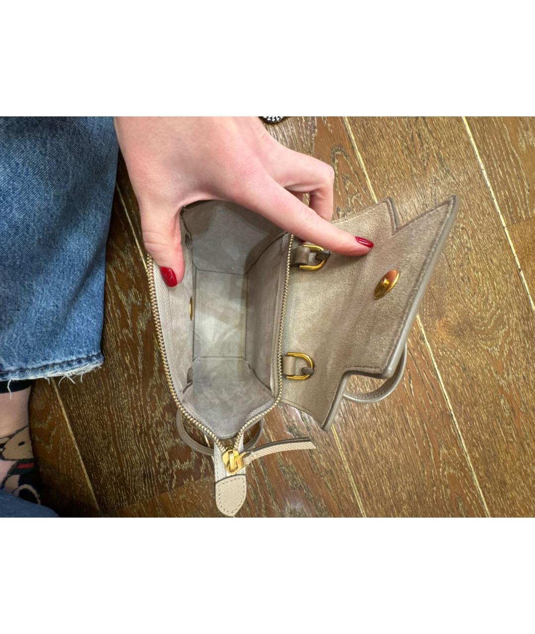 CELINE Бежевая кожаная сумка через плечо, фото 7