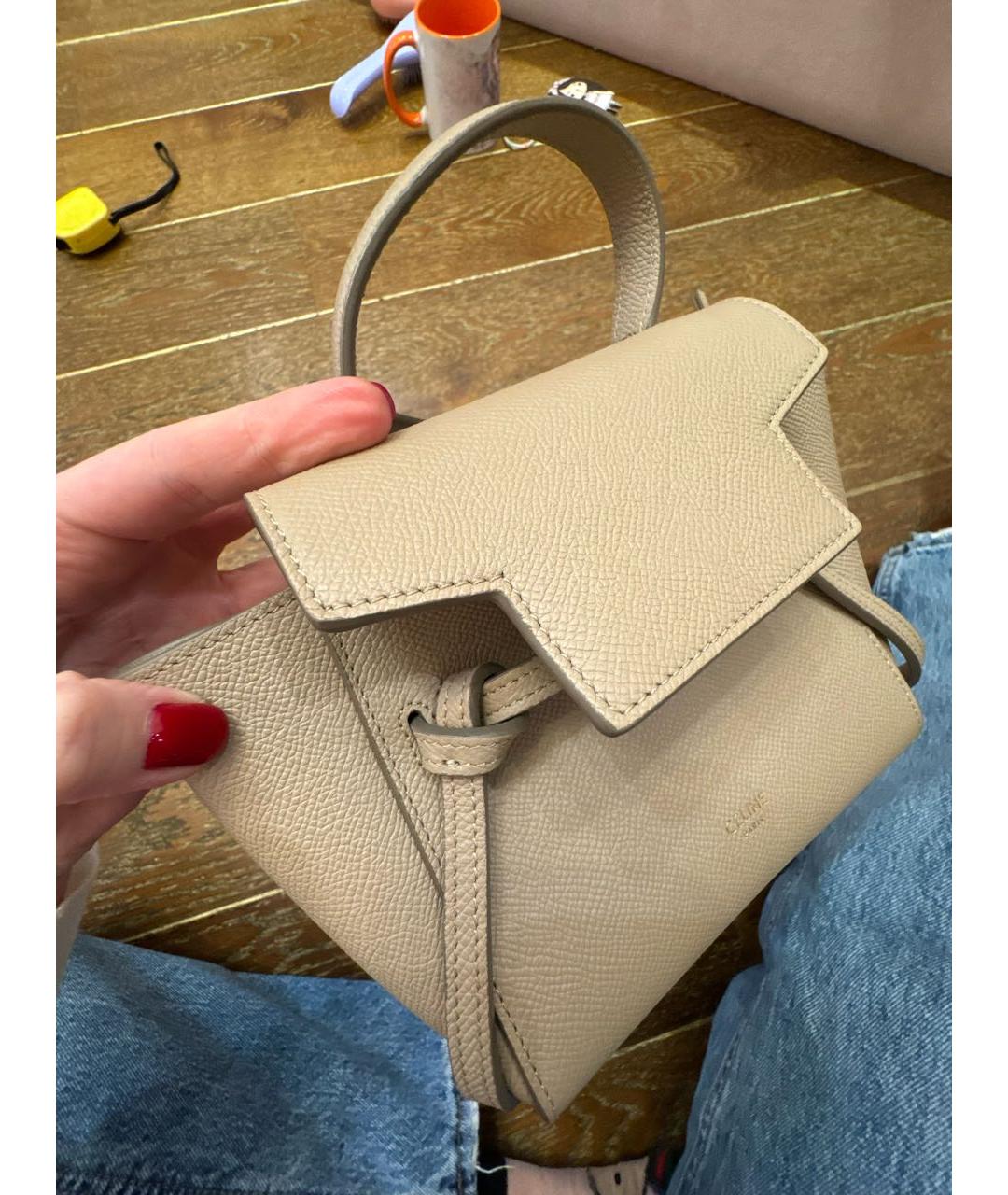 CELINE Бежевая кожаная сумка через плечо, фото 6