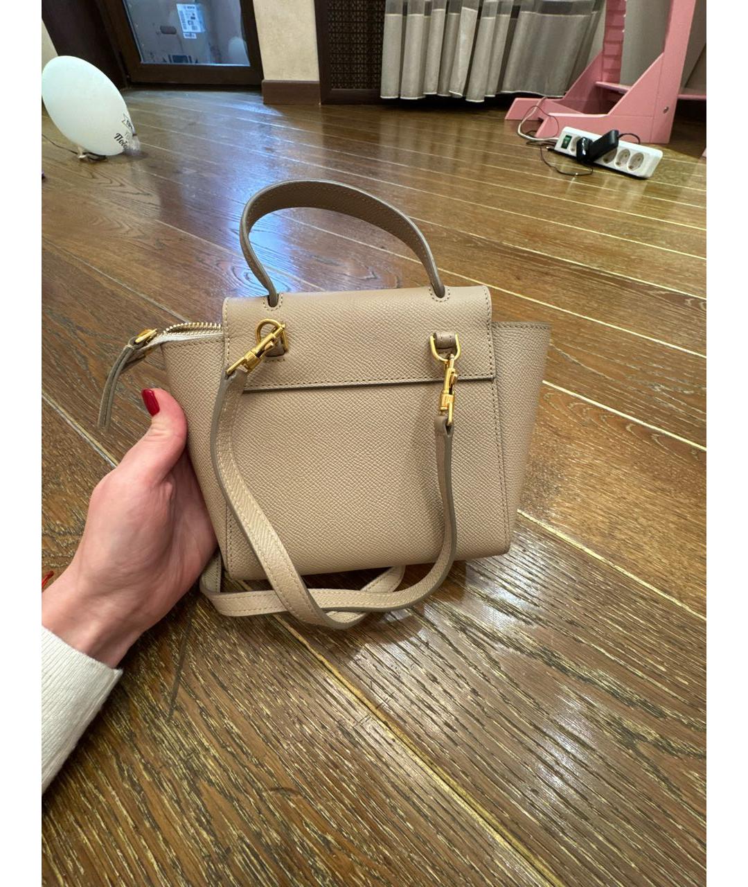 CELINE Бежевая кожаная сумка через плечо, фото 3