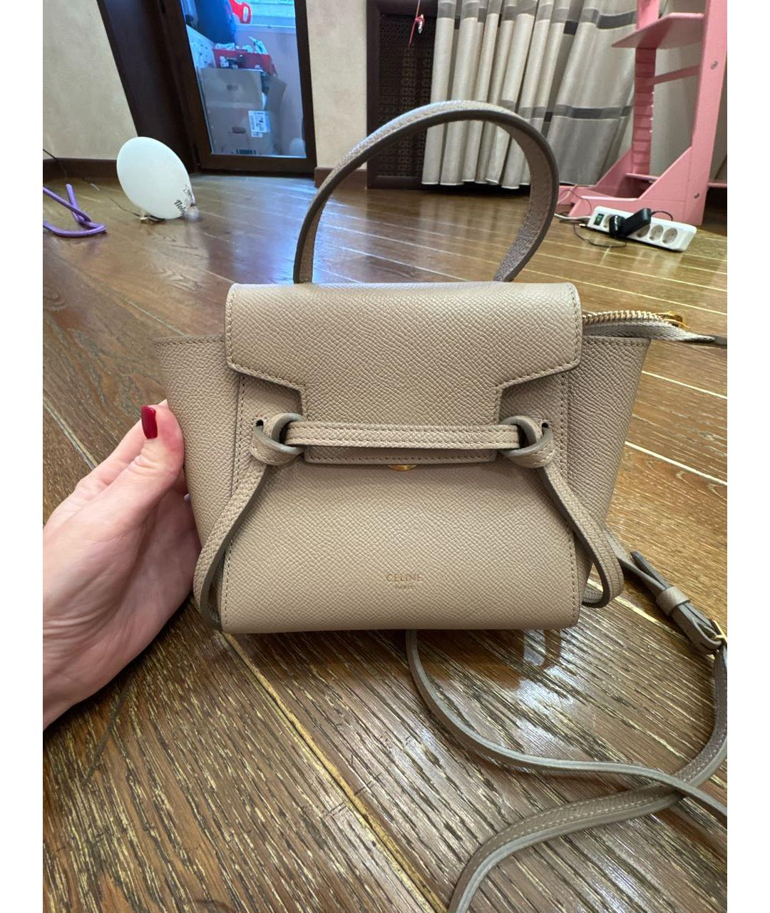 CELINE Бежевая кожаная сумка через плечо, фото 9