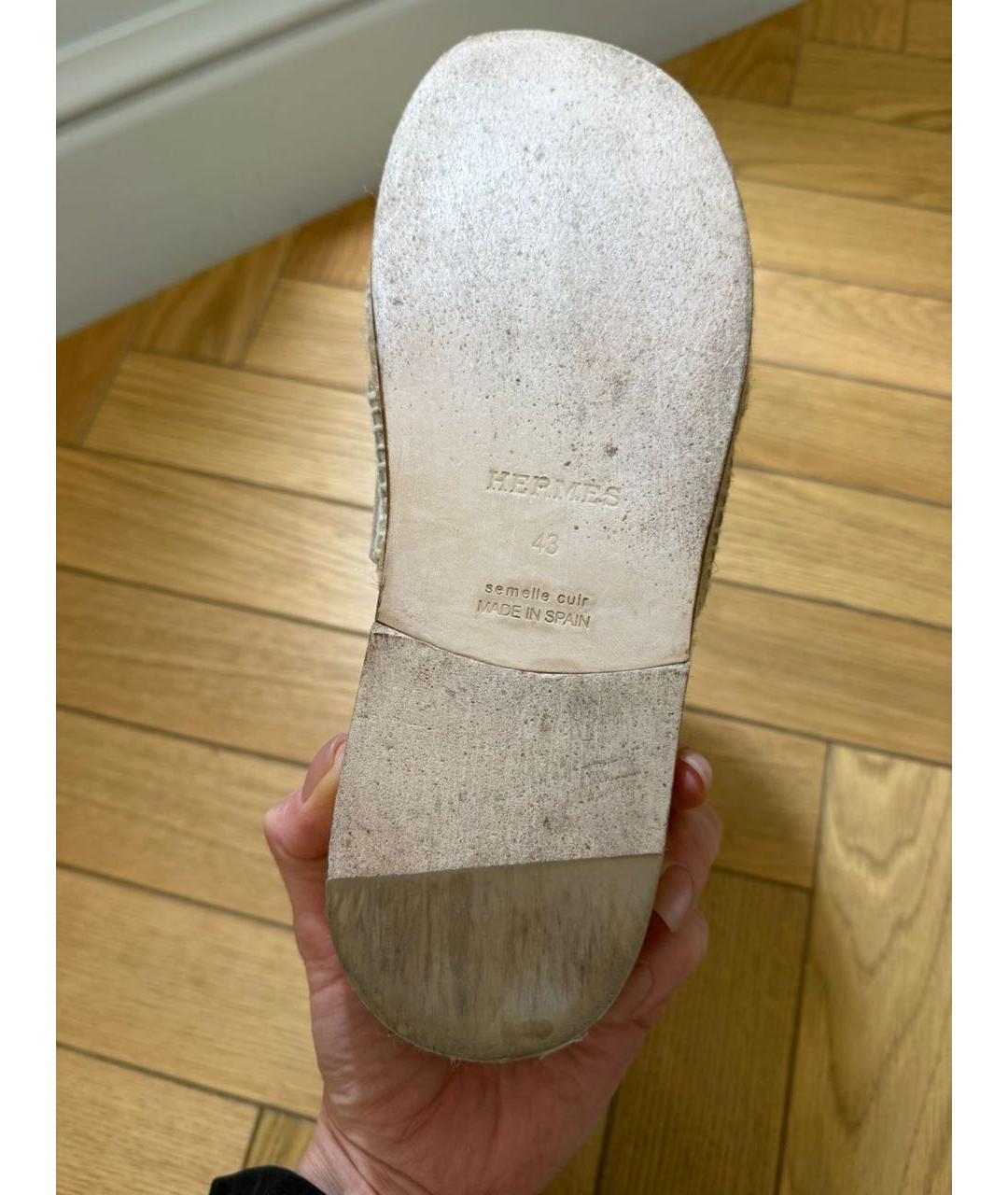 HERMES Бежевые замшевые шлепанцы, фото 3