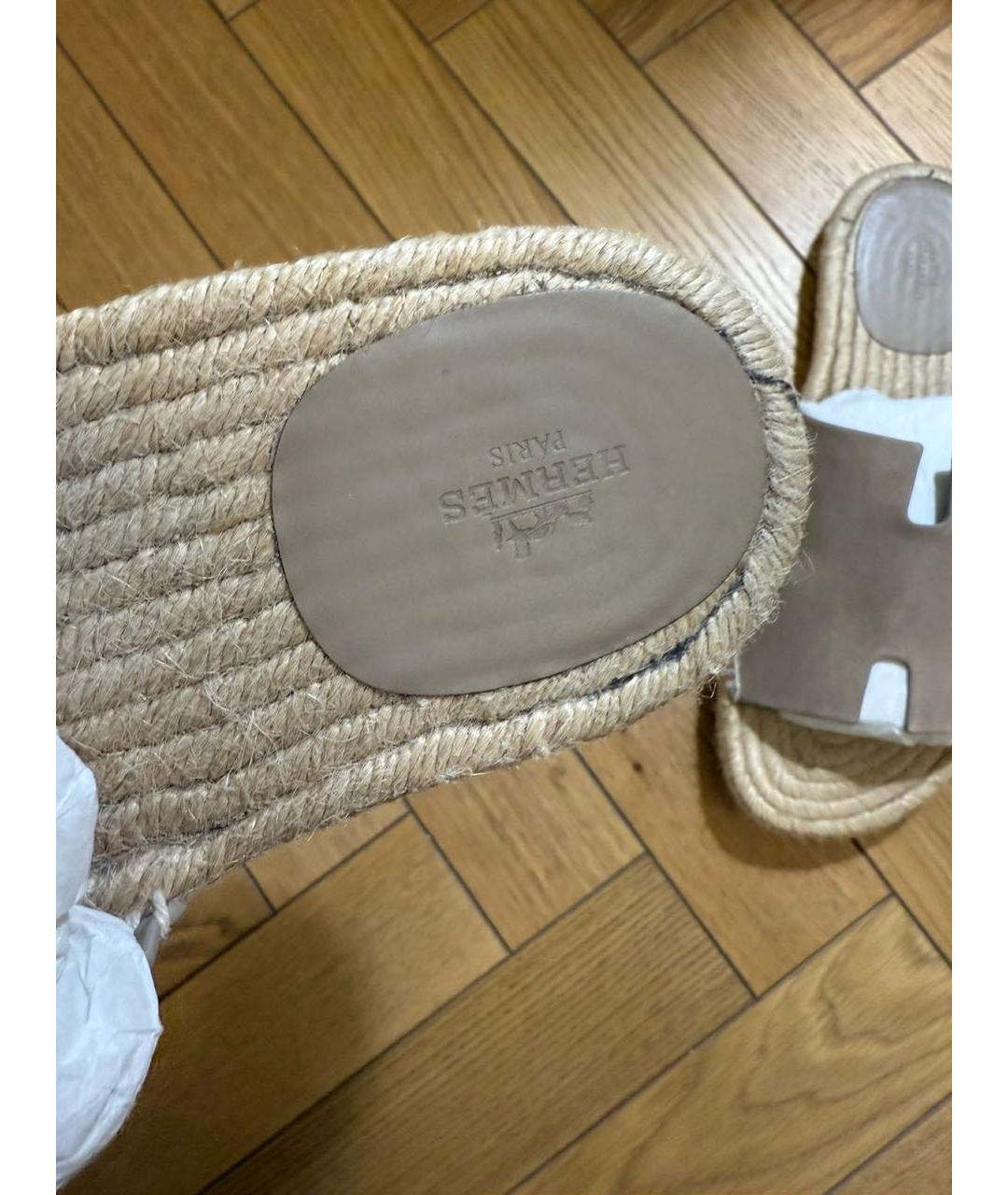 HERMES Бежевые замшевые шлепанцы, фото 4