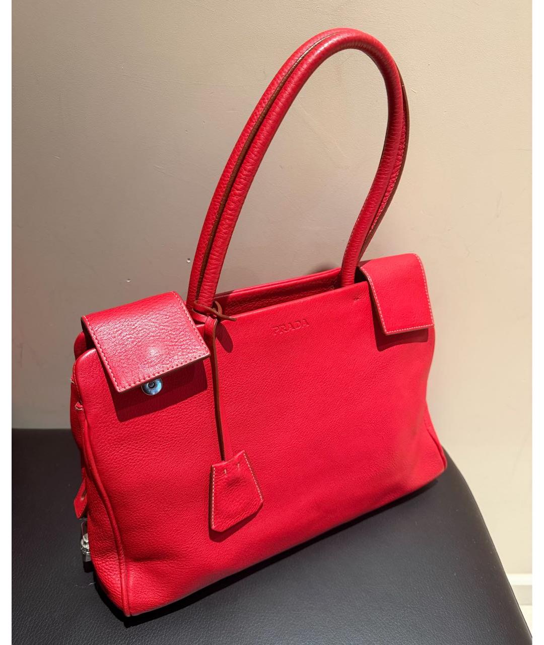 PRADA Красная кожаная сумка с короткими ручками, фото 2