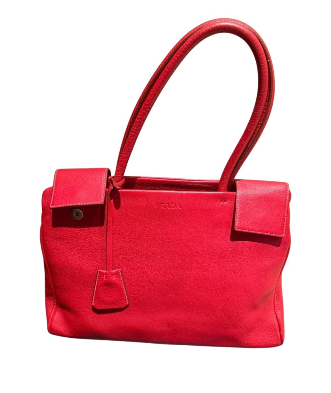 PRADA Красная кожаная сумка с короткими ручками, фото 1