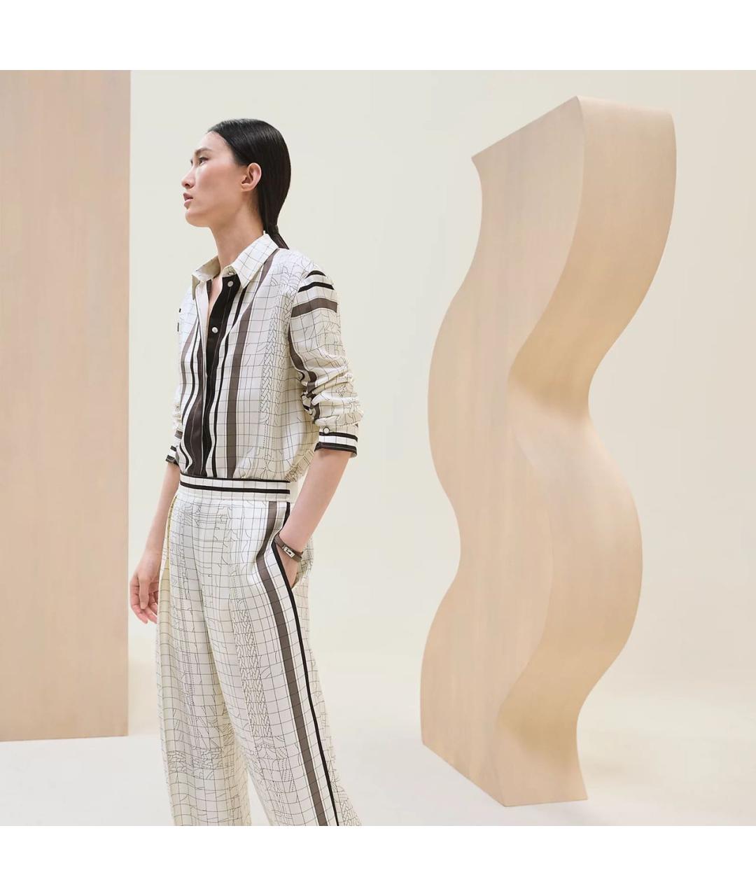 HERMES Бежевый шелковый костюм с брюками, фото 3