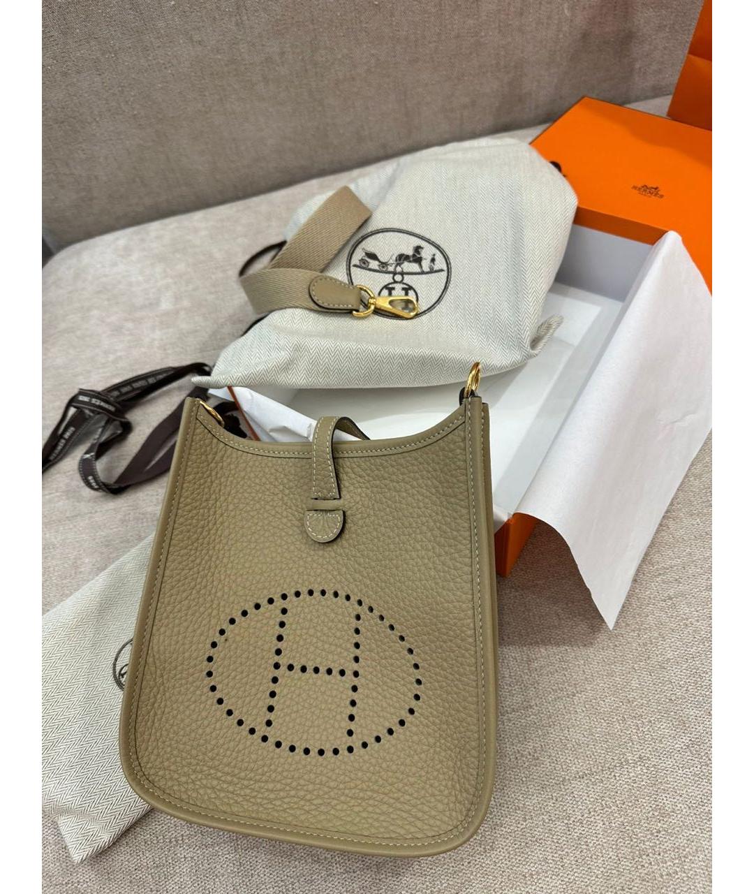 HERMES Бежевая кожаная сумка через плечо, фото 4