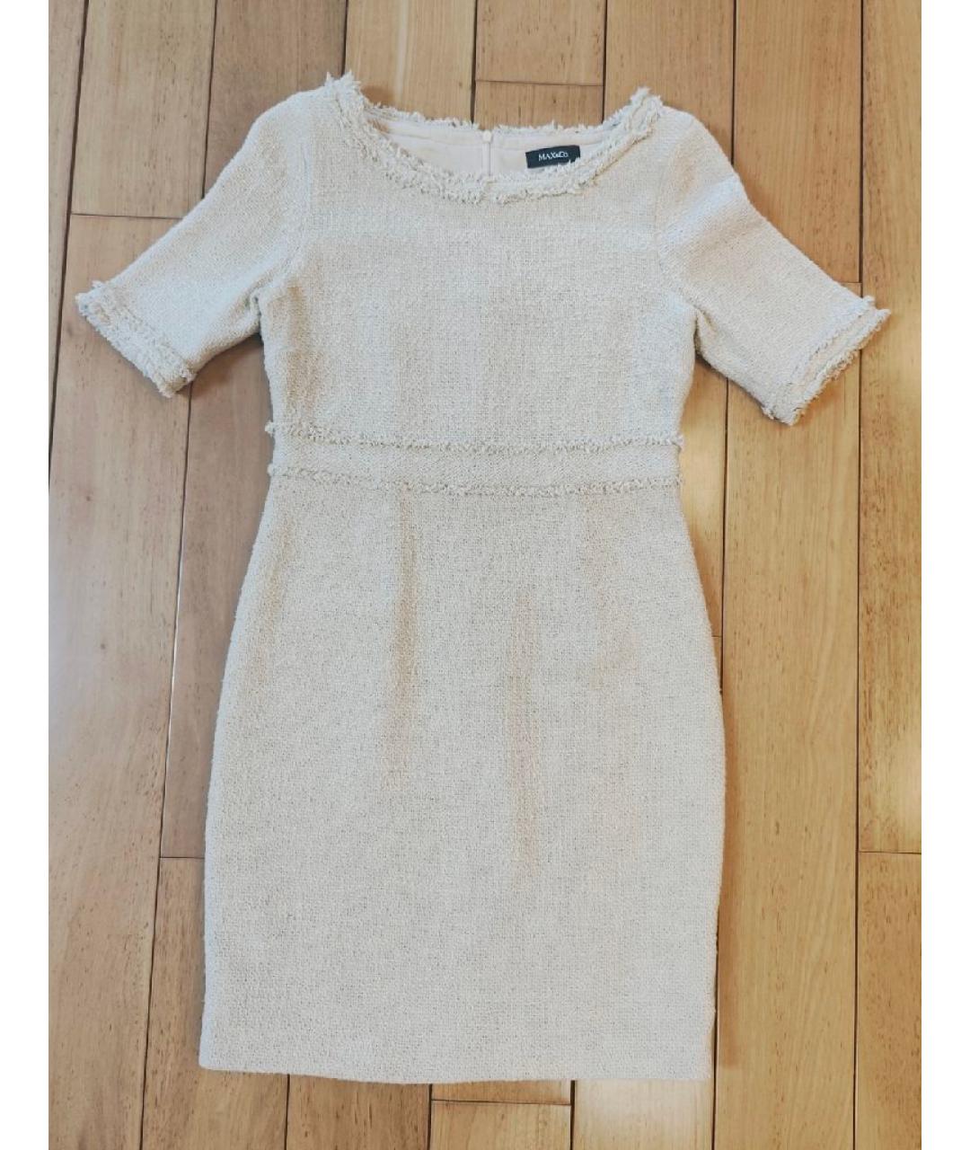 MAX&CO Бежевое хлопко-эластановое повседневное платье, фото 4