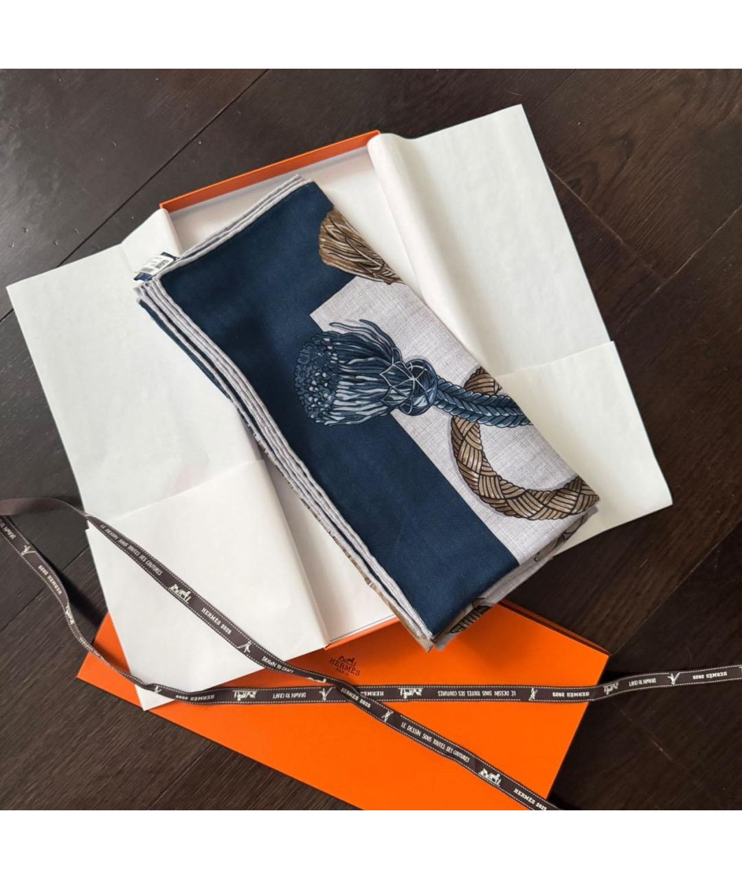 HERMES Серый кашемировый платок, фото 3