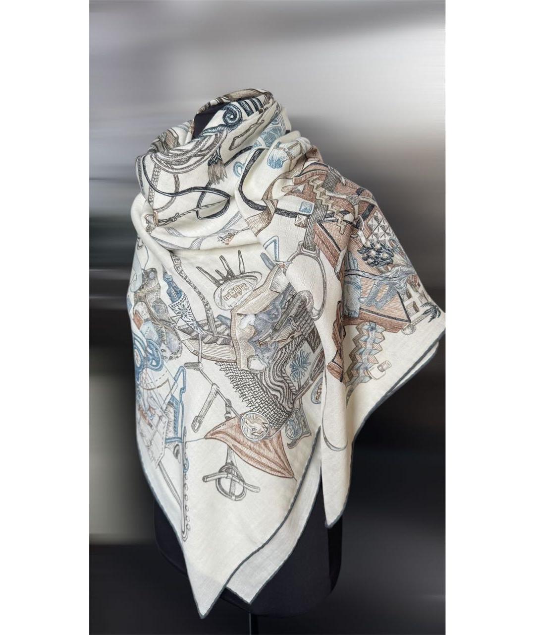 HERMES Бежевый кашемировый платок, фото 2