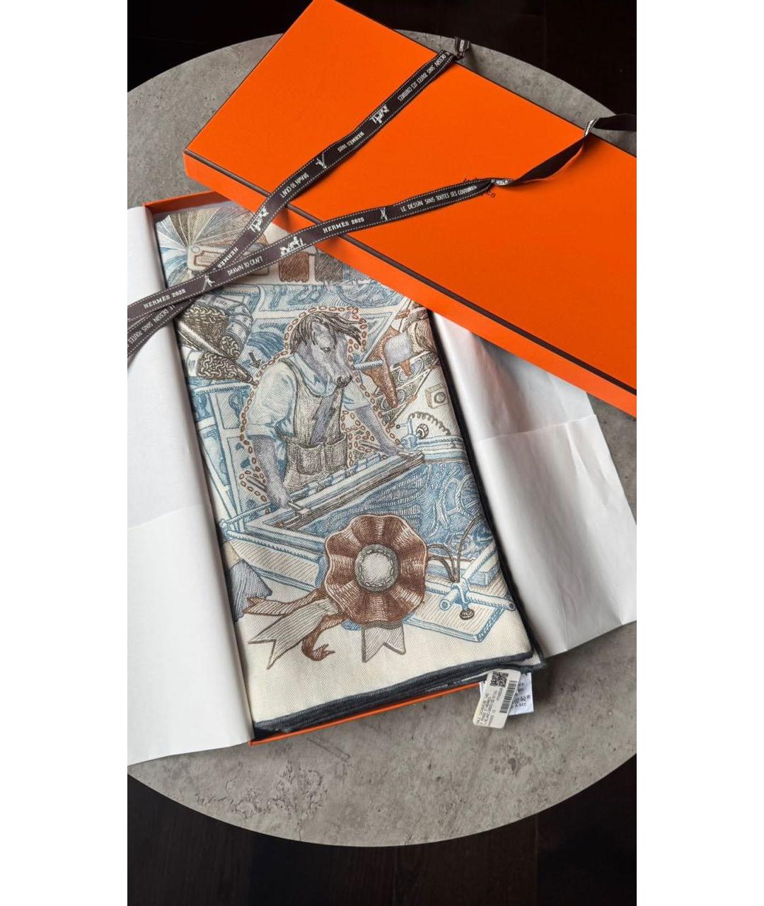 HERMES Бежевый кашемировый платок, фото 3