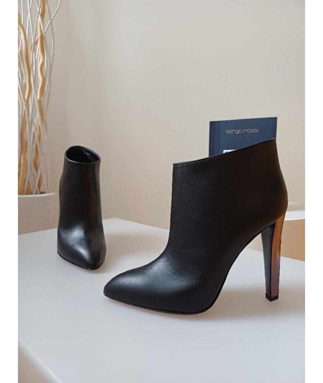SERGIO ROSSI Черные кожаные ботильоны, фото 6