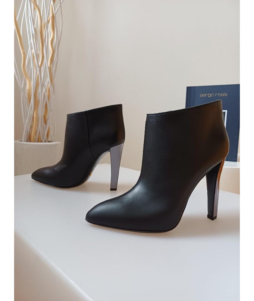SERGIO ROSSI Черные кожаные ботильоны, фото 3