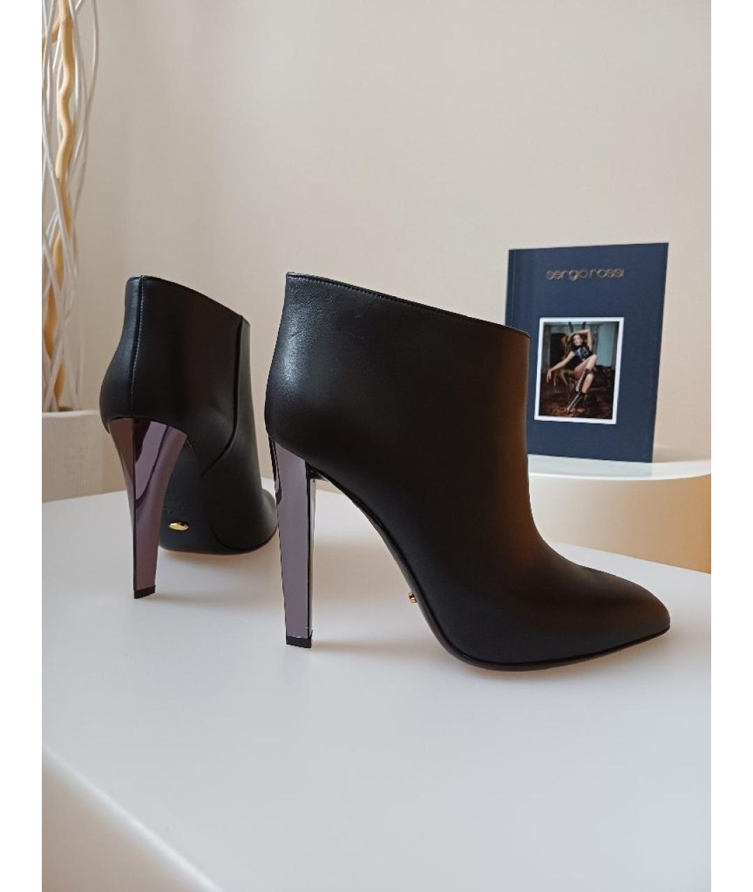 SERGIO ROSSI Черные кожаные ботильоны, фото 4