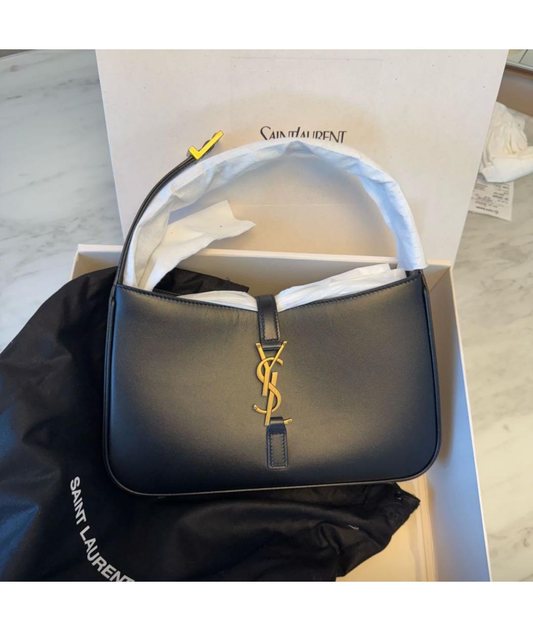 SAINT LAURENT Черная кожаная сумка с короткими ручками, фото 2