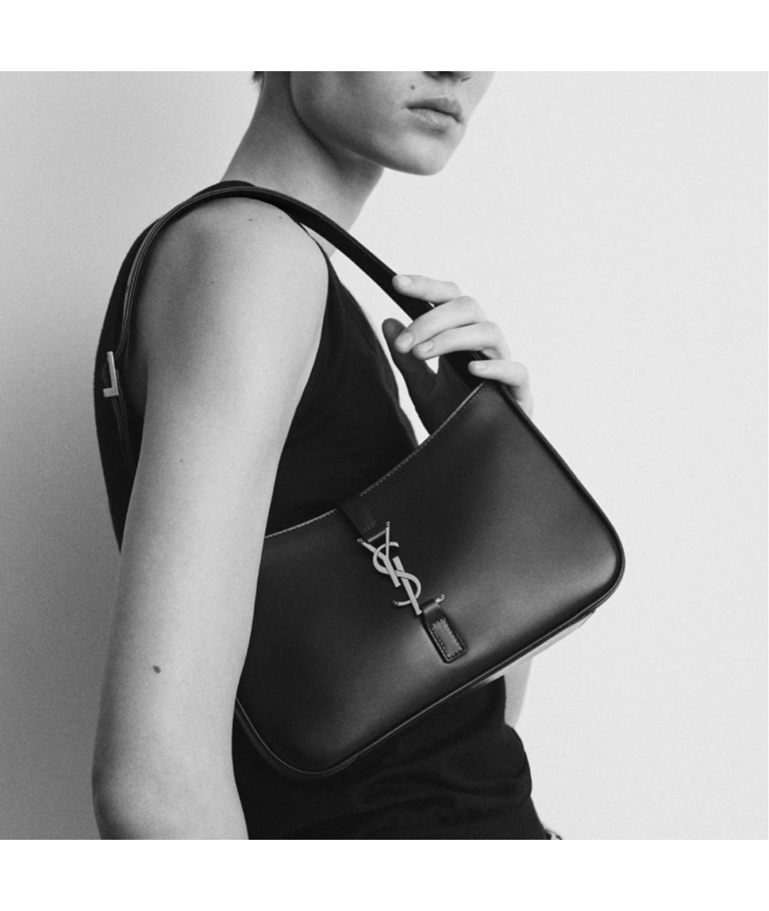 SAINT LAURENT Черная кожаная сумка с короткими ручками, фото 4