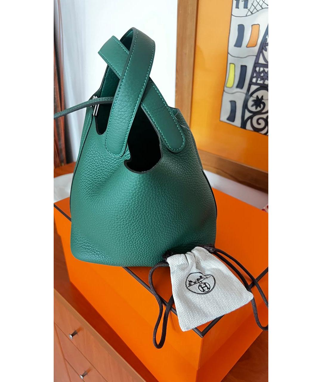 HERMES Зеленая кожаная сумка с короткими ручками, фото 2