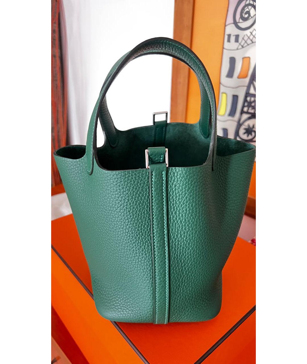 HERMES Зеленая кожаная сумка с короткими ручками, фото 6
