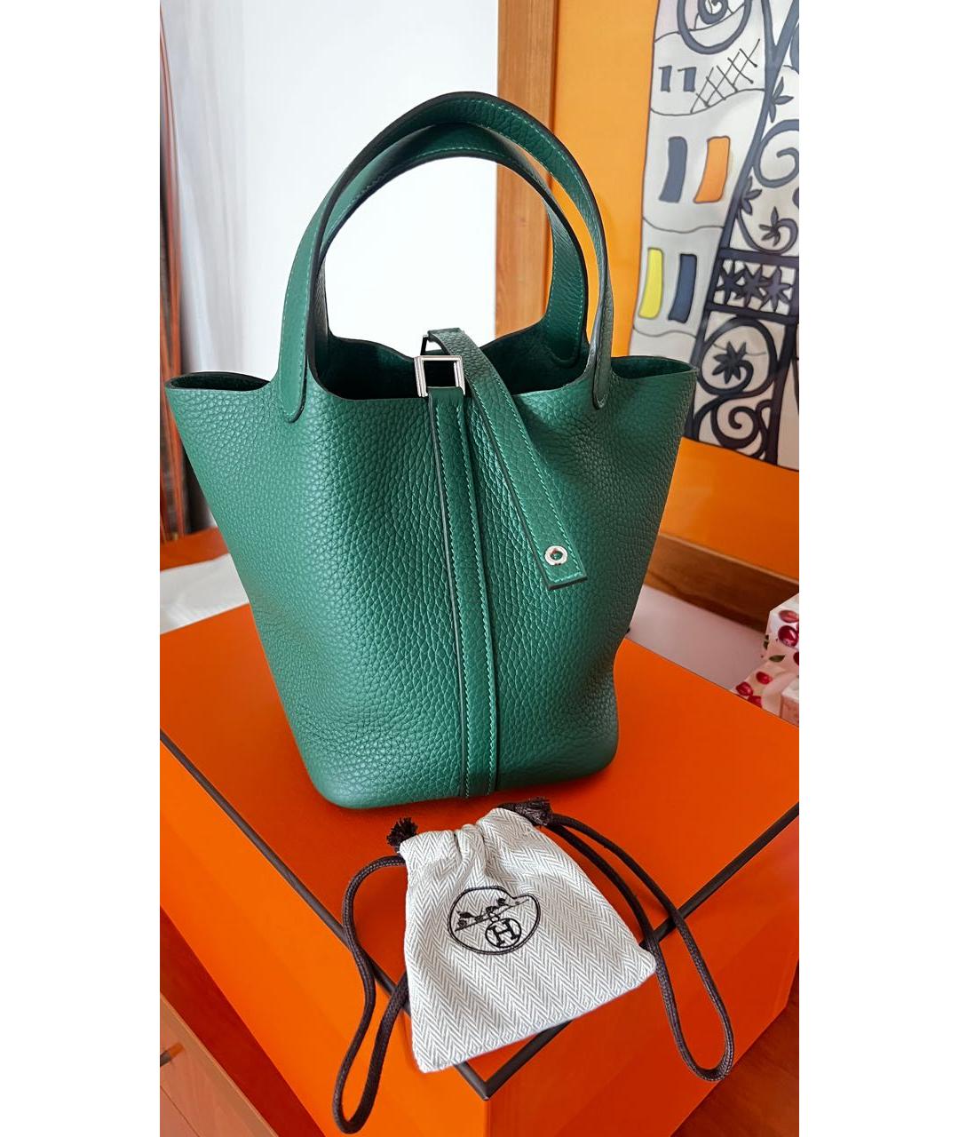 HERMES Зеленая кожаная сумка с короткими ручками, фото 3