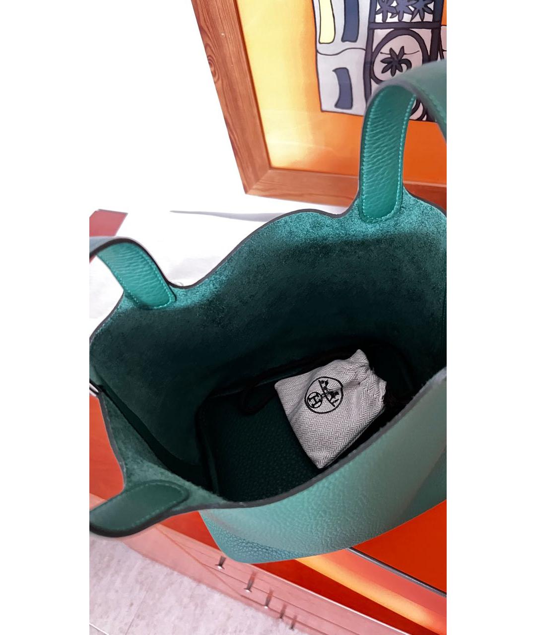 HERMES Зеленая кожаная сумка с короткими ручками, фото 4